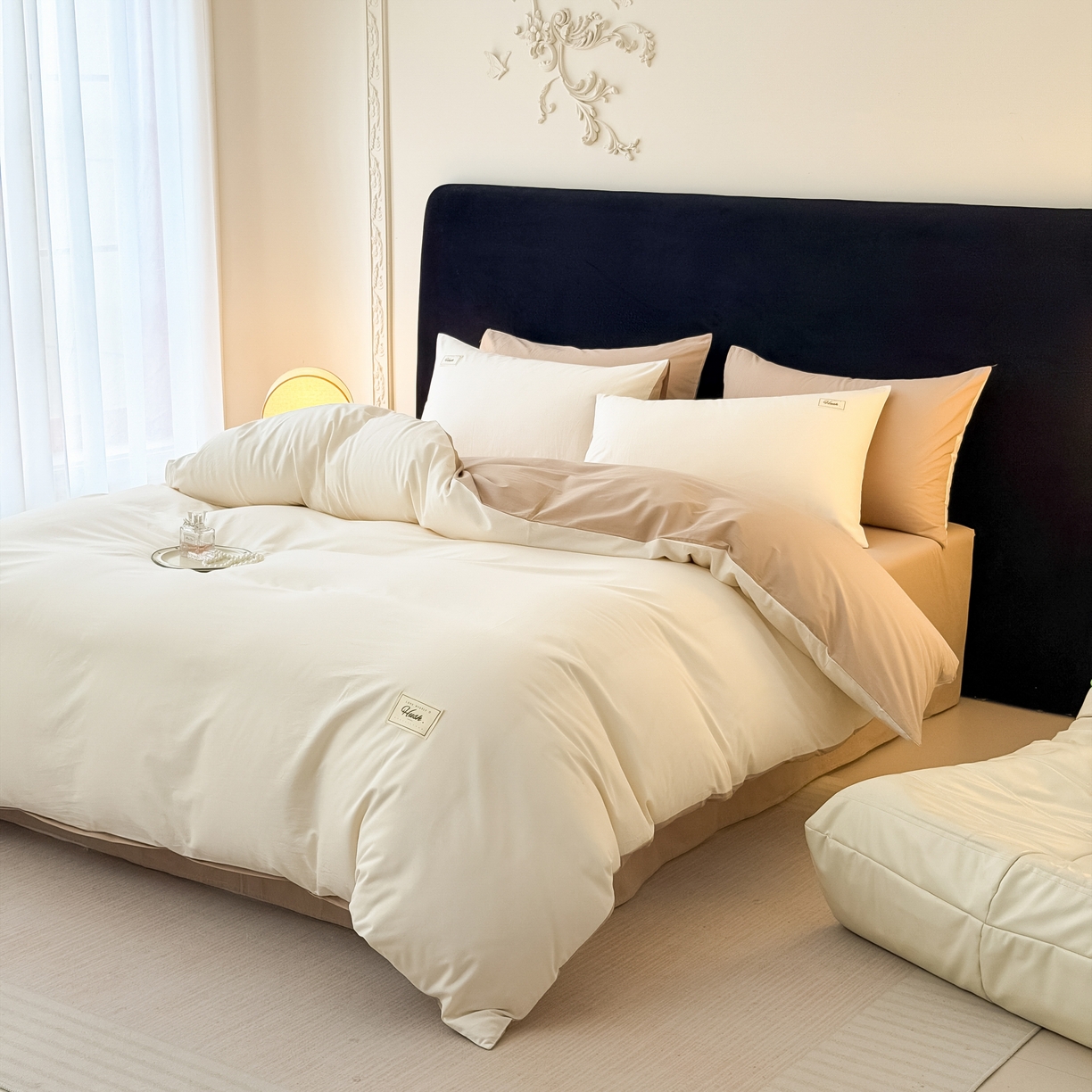 91家纺网 家纺一手货源 找家纺 （总）木子家纺 2026新款高支高密全棉纯棉双拼纯色四件套