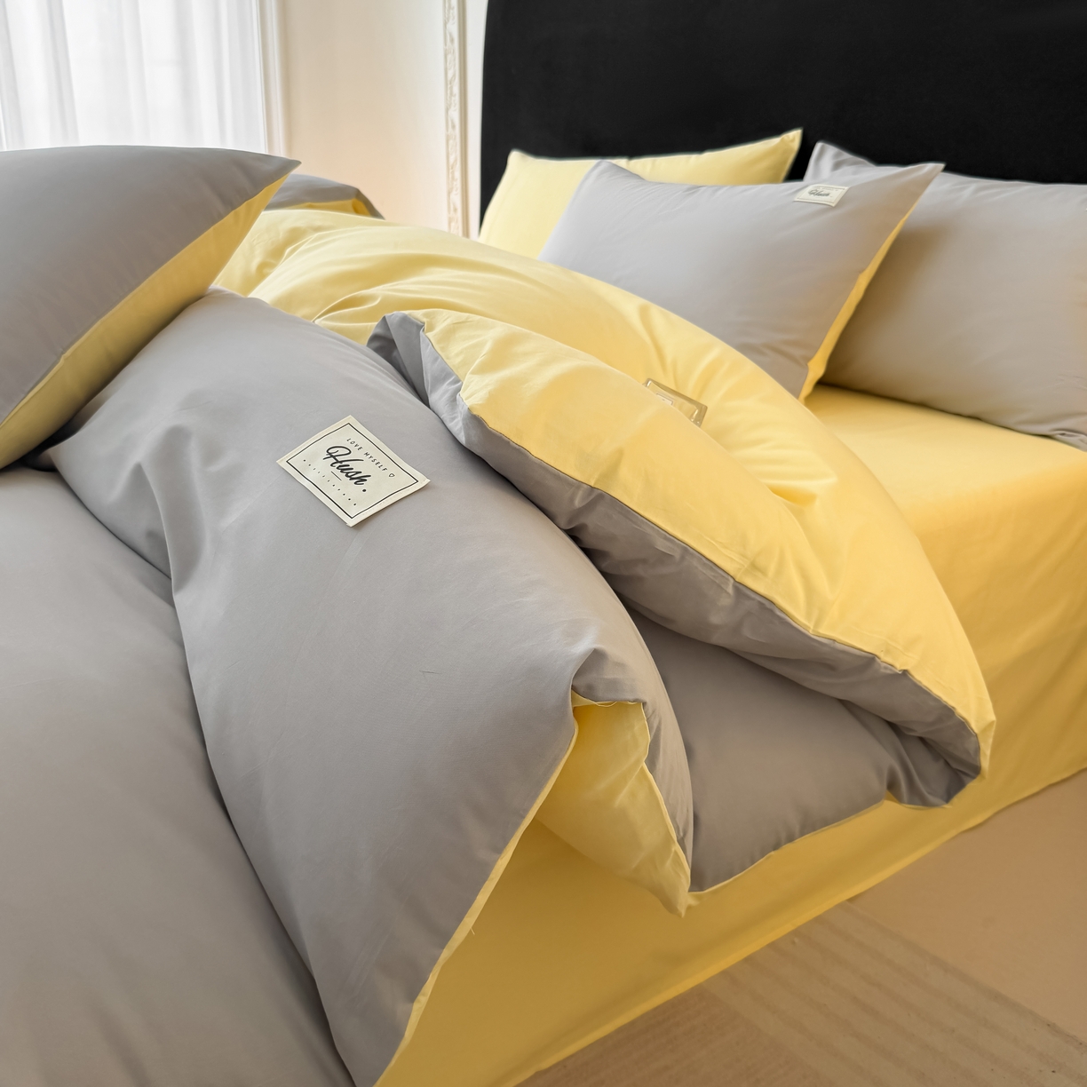 91家纺网 家纺一手货源 找家纺 （总）木子家纺 2026新款高支高密全棉纯棉双拼纯色四件套