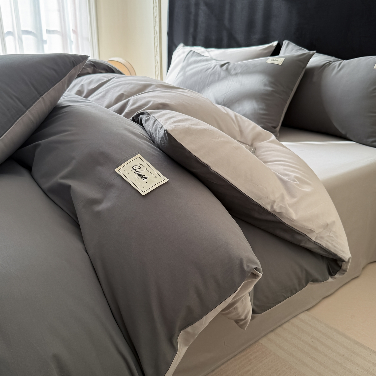 91家纺网 家纺一手货源 找家纺 （总）木子家纺 2026新款高支高密全棉纯棉双拼纯色四件套