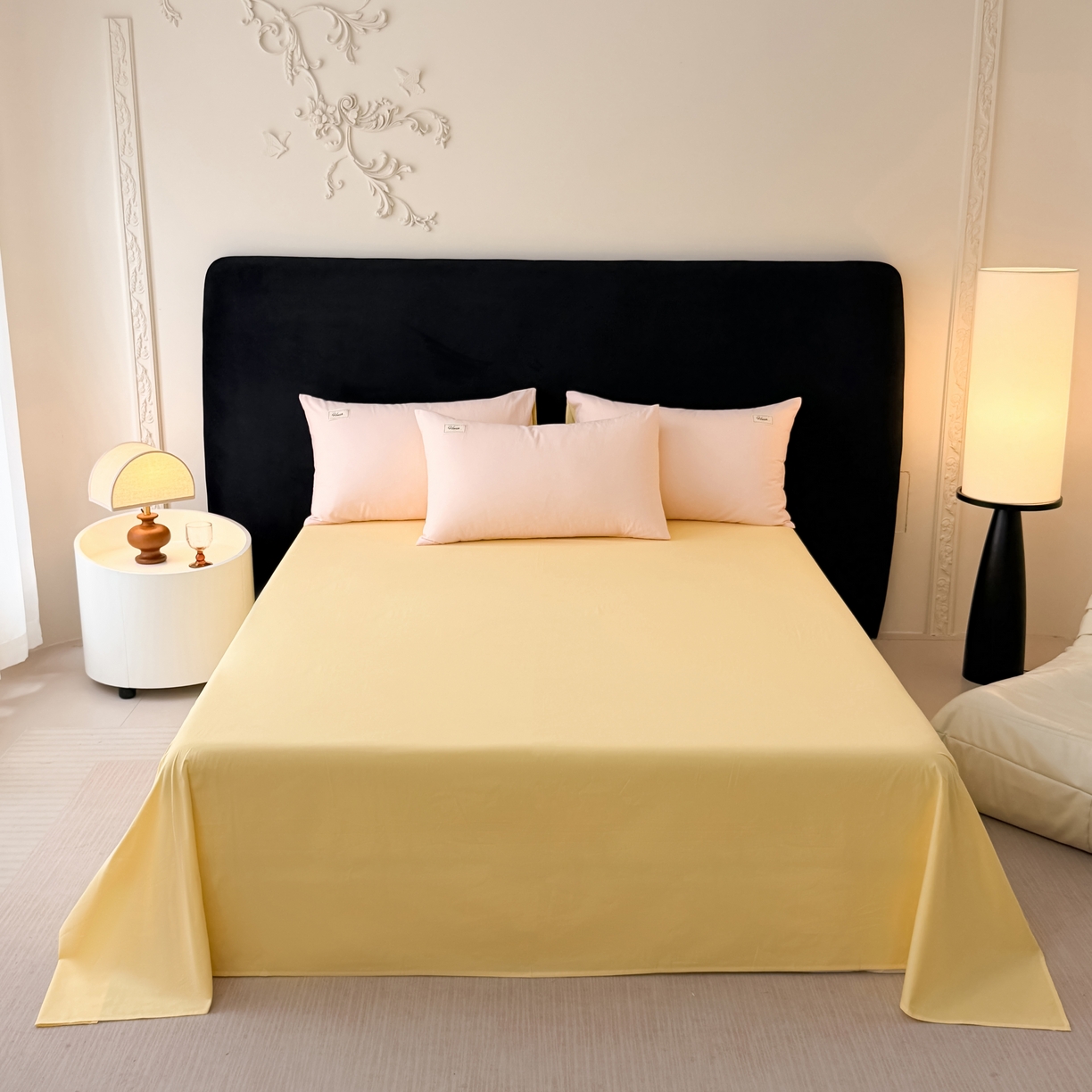 91家纺网 家纺一手货源 找家纺 木子家纺 2026新款高支高密全棉纯棉双拼纯色四件套 甜橙柠檬