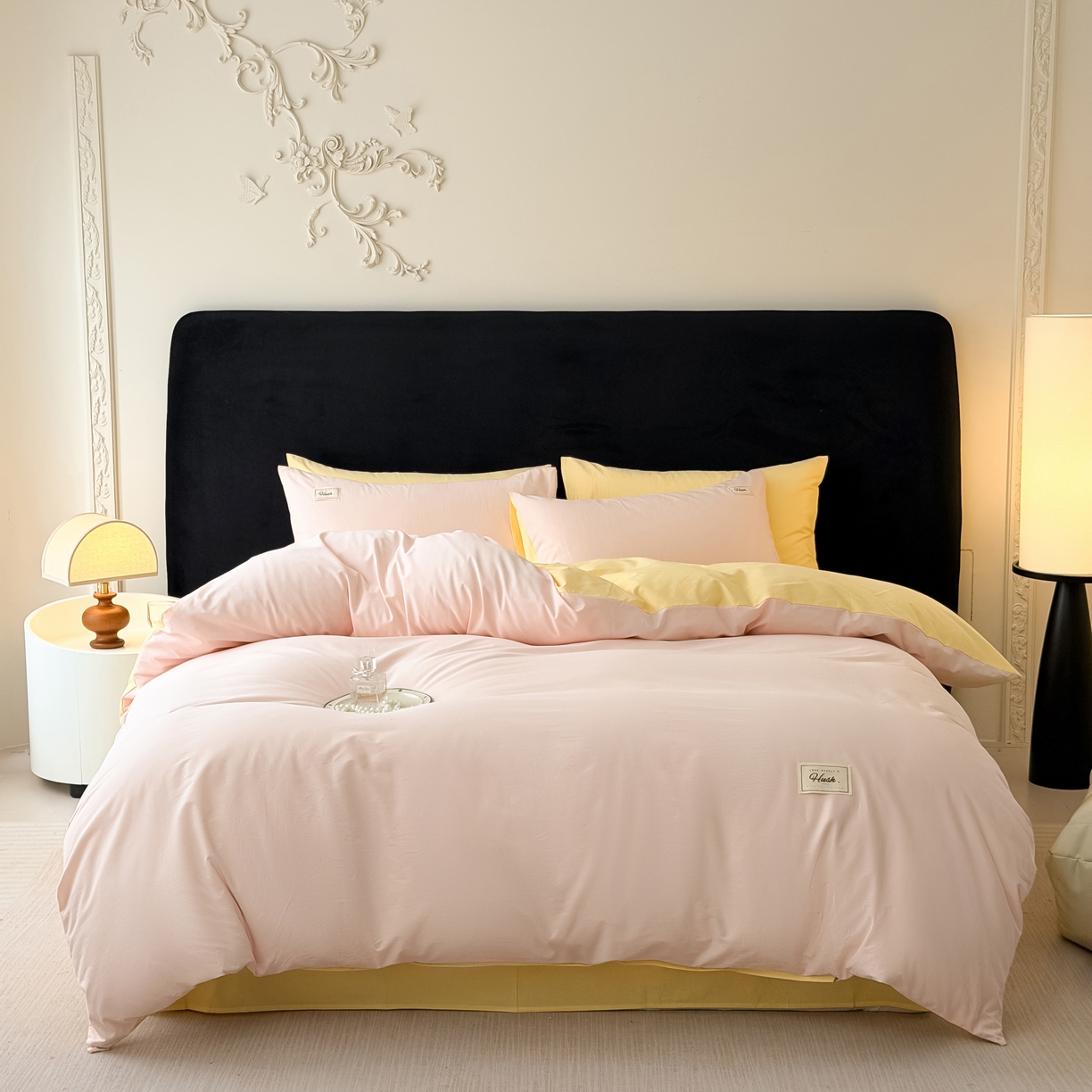 91家纺网 家纺一手货源 找家纺 木子家纺 2026新款高支高密全棉纯棉双拼纯色四件套 甜橙柠檬