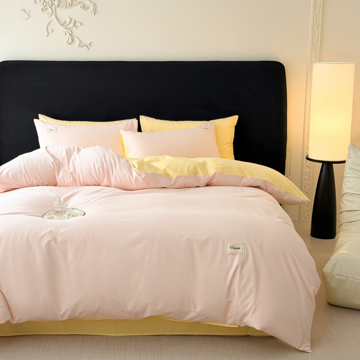 91家纺网 家纺一手货源 找家纺 木子家纺 2026新款高支高密全棉纯棉双拼纯色四件套 甜橙柠檬