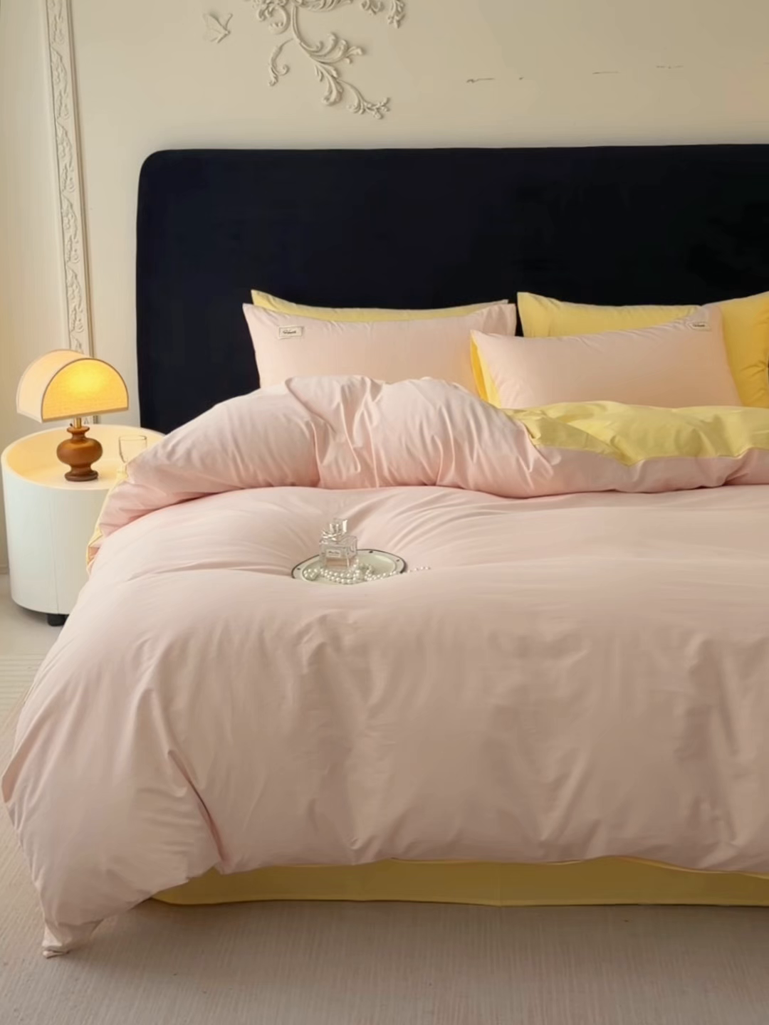 91家纺网 家纺一手货源 找家纺 木子家纺 2026新款高支高密全棉纯棉双拼纯色四件套 甜橙柠檬