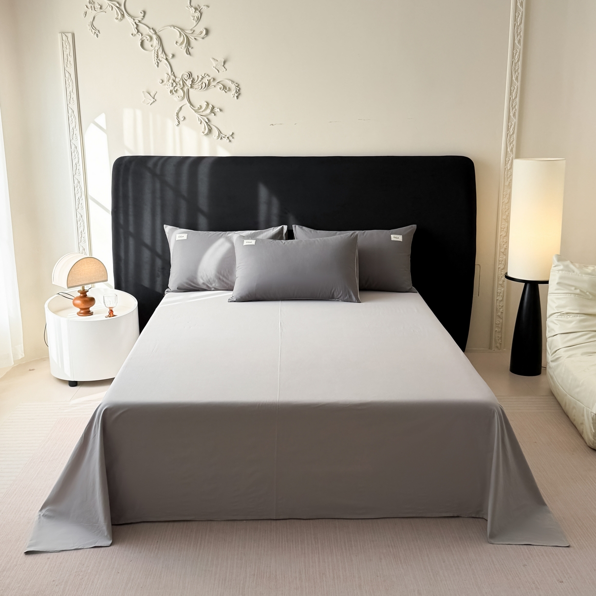 91家纺网 家纺一手货源 找家纺 木子家纺 2026新款高支高密全棉纯棉双拼纯色四件套 星月灰