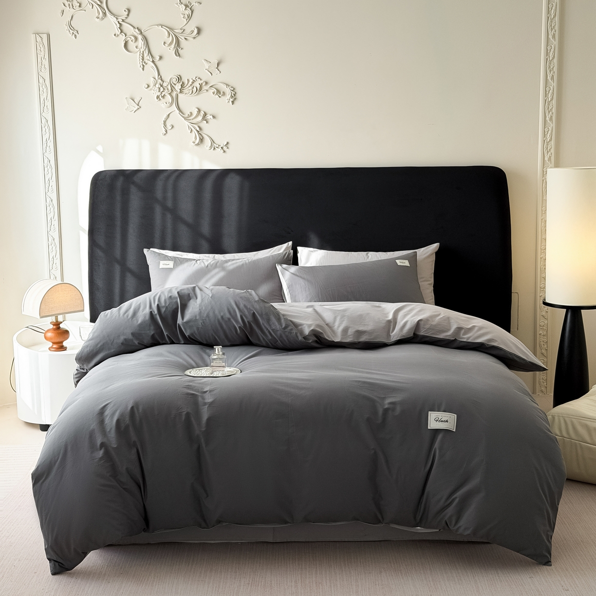 91家纺网 家纺一手货源 找家纺 木子家纺 2026新款高支高密全棉纯棉双拼纯色四件套 星月灰