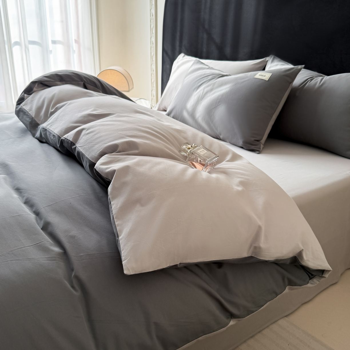 91家纺网 家纺一手货源 找家纺 木子家纺 2026新款高支高密全棉纯棉双拼纯色四件套 星月灰