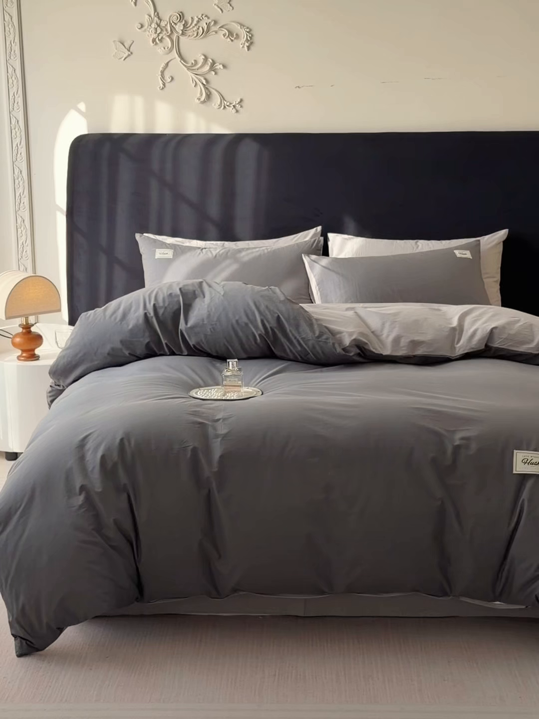 91家纺网 家纺一手货源 找家纺 木子家纺 2026新款高支高密全棉纯棉双拼纯色四件套 星月灰