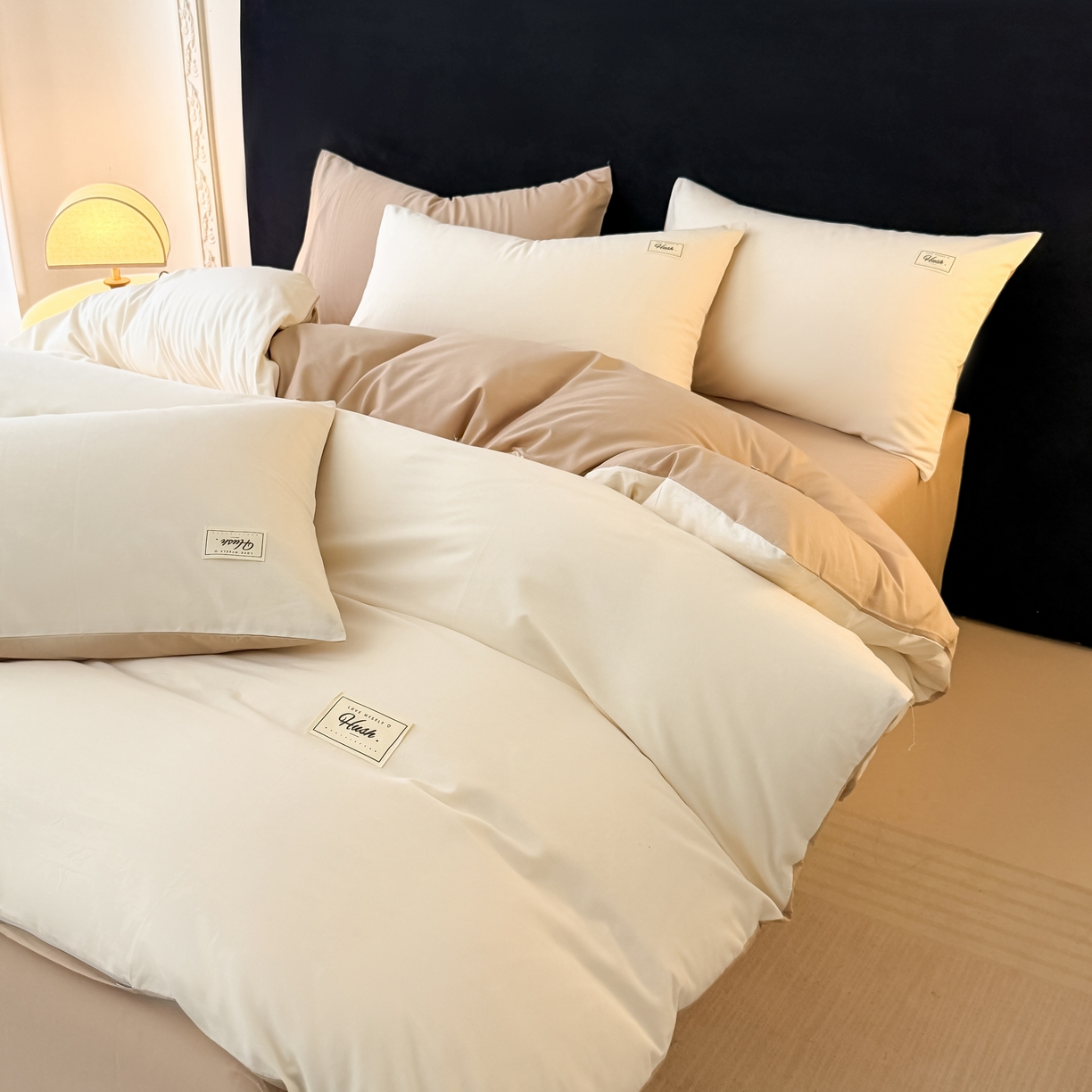 91家纺网 家纺一手货源 找家纺 木子家纺 2026新款高支高密全棉纯棉双拼纯色四件套 云朵咖啡