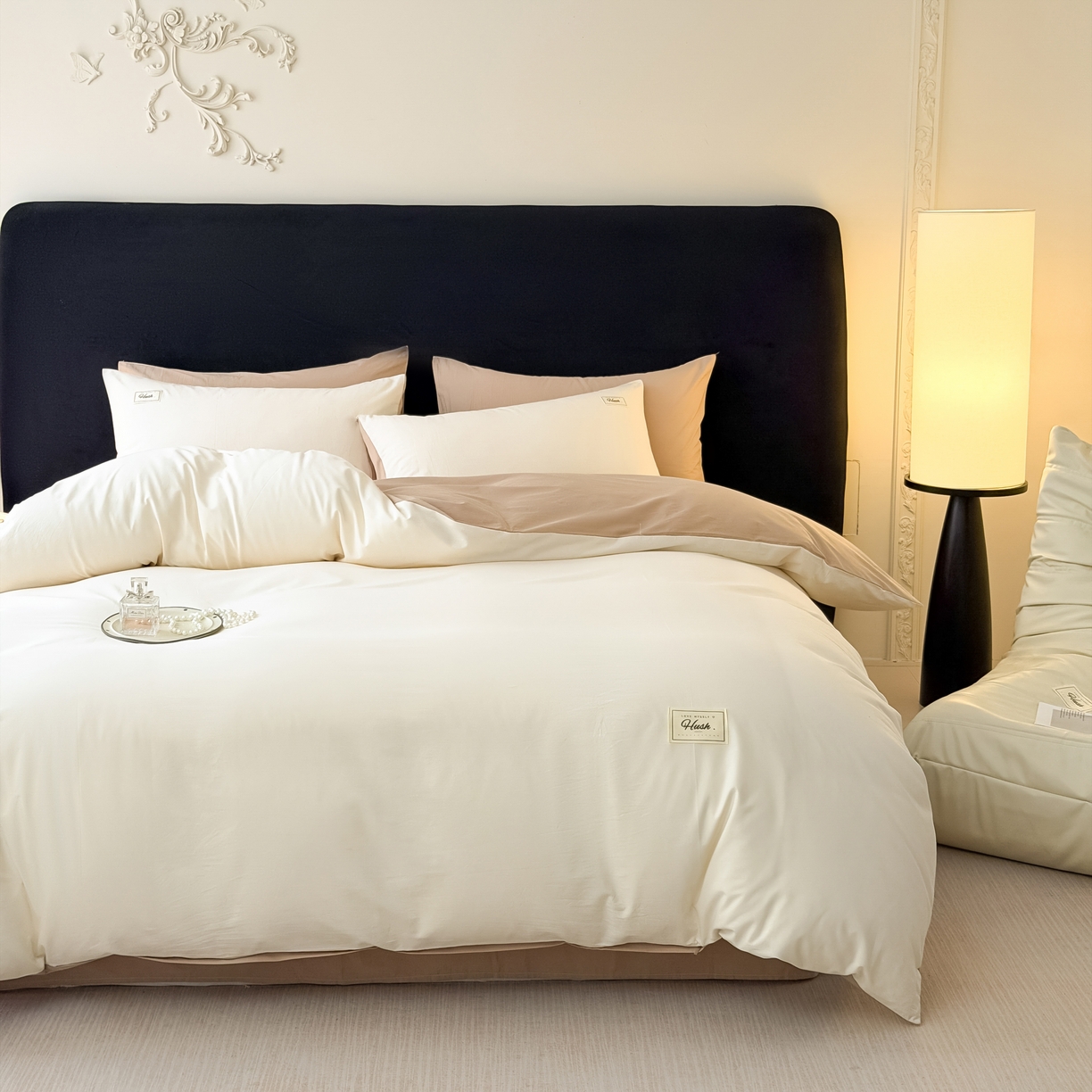 91家纺网 家纺一手货源 找家纺 木子家纺 2026新款高支高密全棉纯棉双拼纯色四件套 云朵咖啡