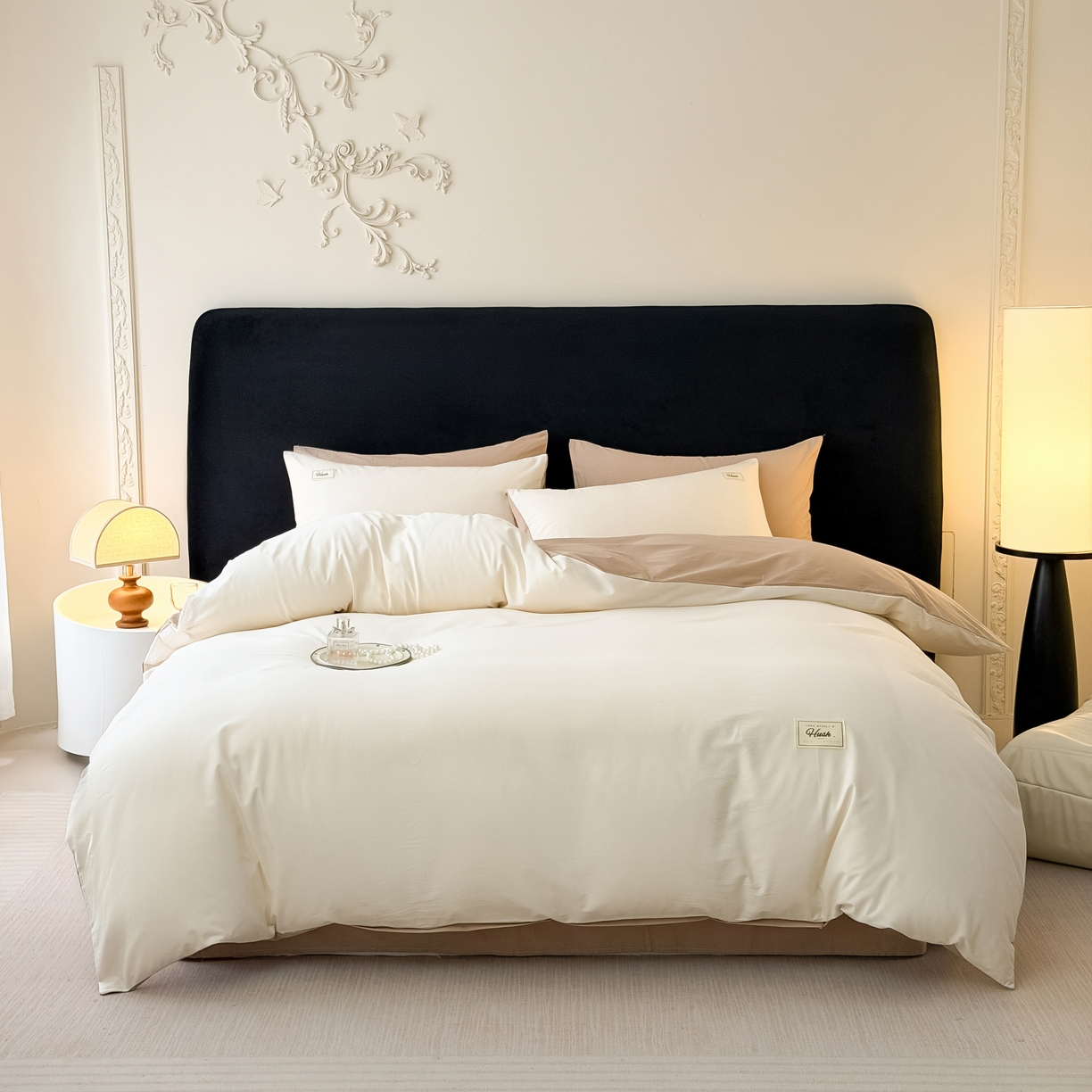 91家纺网 家纺一手货源 找家纺 木子家纺 2026新款高支高密全棉纯棉双拼纯色四件套 云朵咖啡