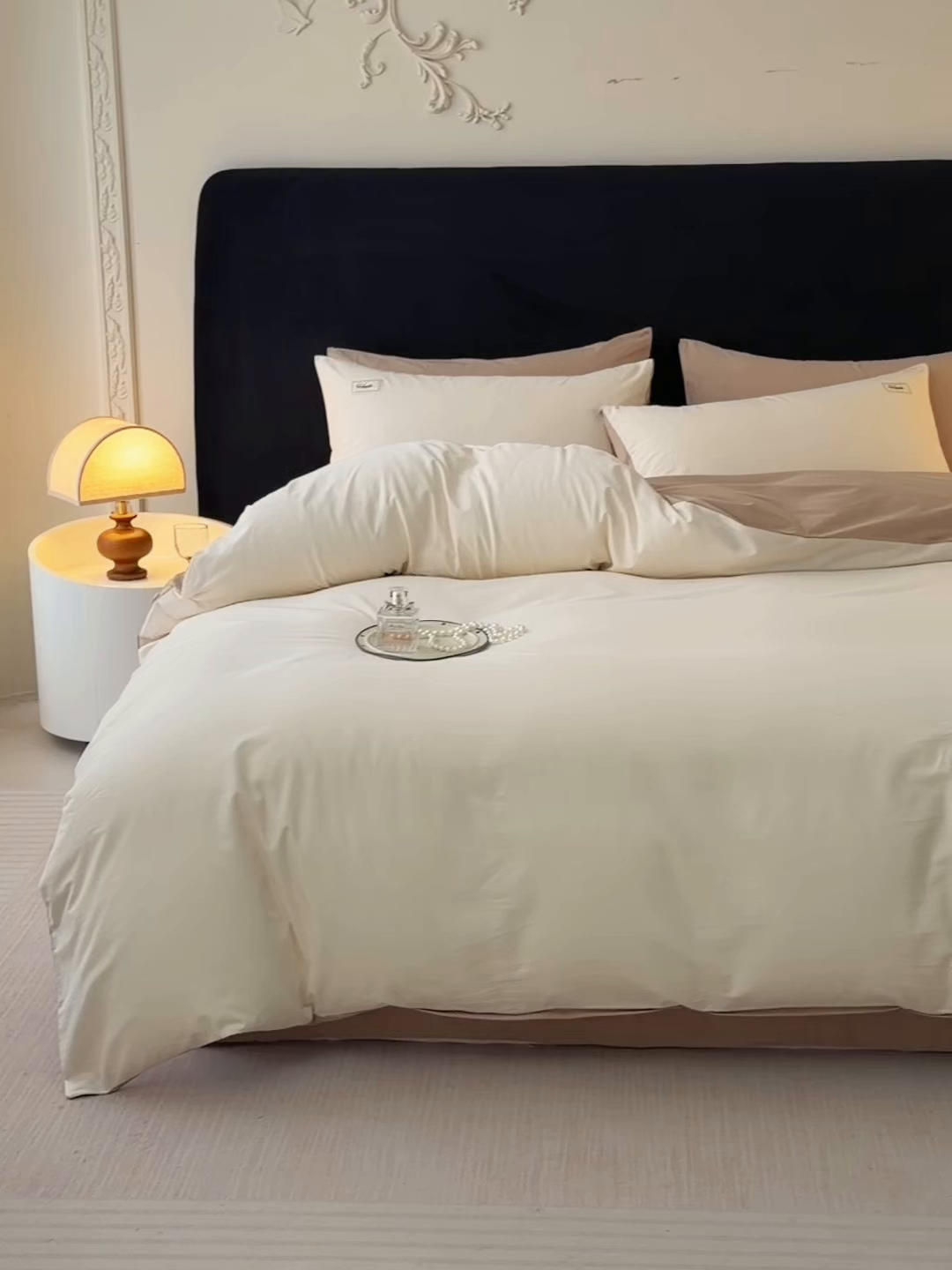 91家纺网 家纺一手货源 找家纺 木子家纺 2026新款高支高密全棉纯棉双拼纯色四件套 云朵咖啡