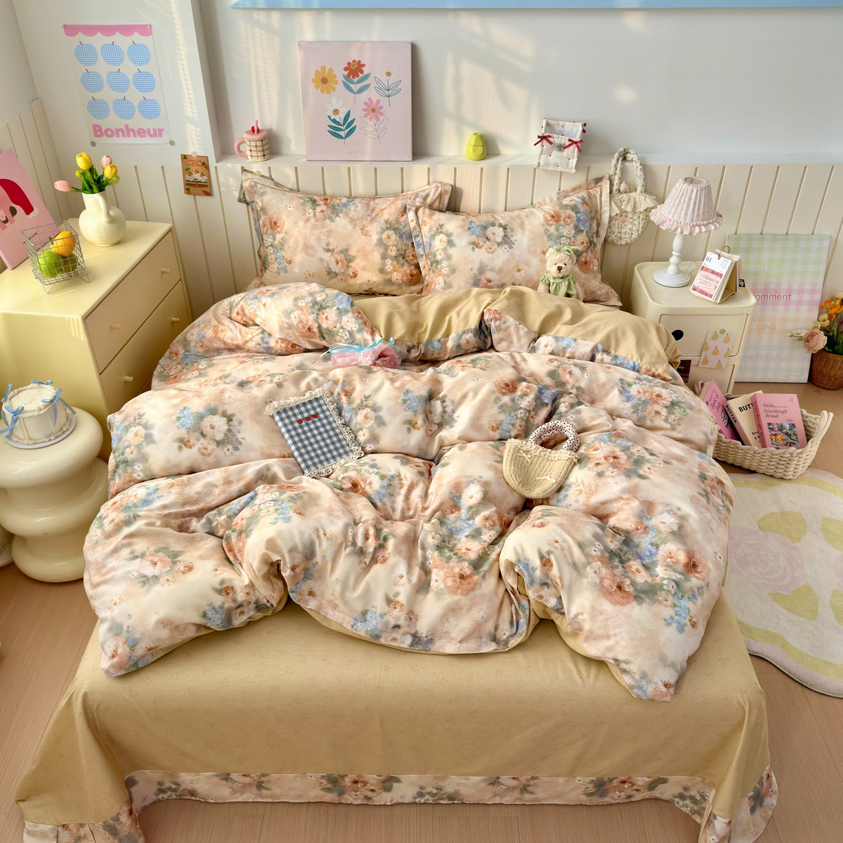 91家纺网 家纺一手货源 找家纺 （总）乐童家纺 2026新款全棉网红直播爆款吊边一字绣工艺款四件套-系列二