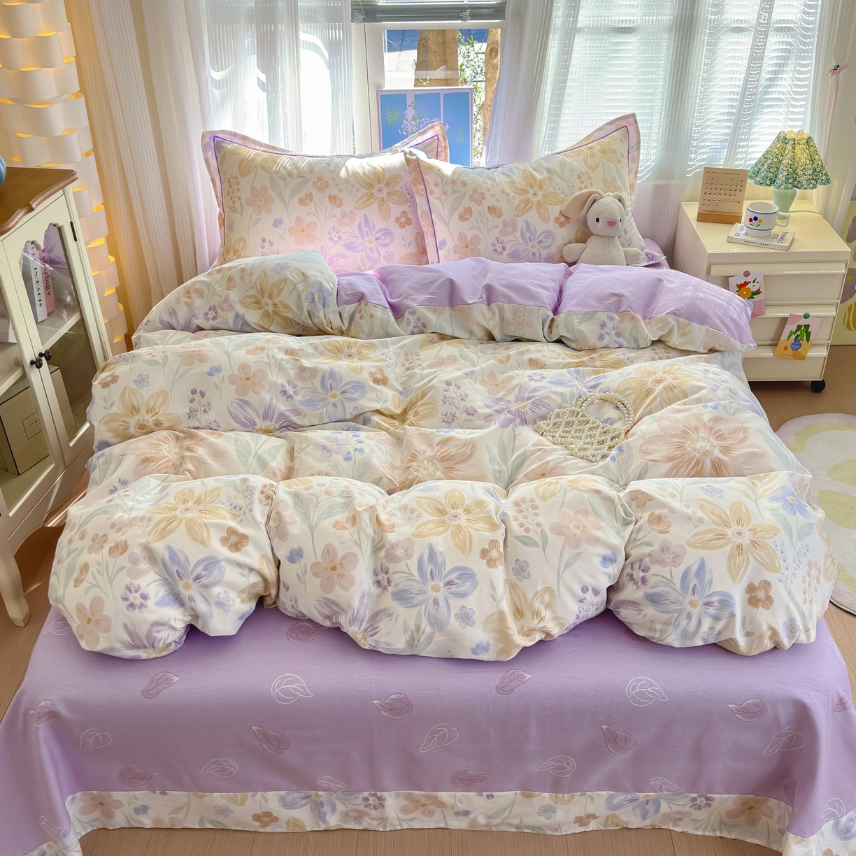 91家纺网 家纺一手货源 找家纺 （总）乐童家纺 2026新款全棉网红直播爆款吊边一字绣工艺款四件套-系列二