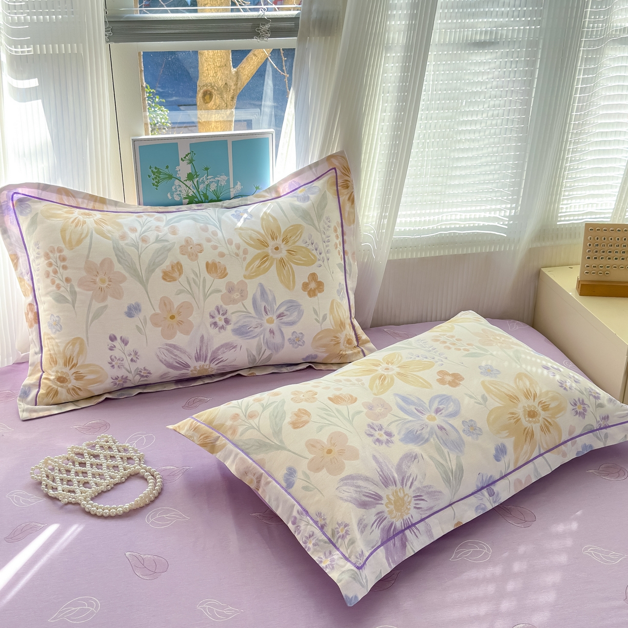 91家纺网 家纺一手货源 找家纺 乐童家纺 2026新款全棉网红直播爆款吊边一字绣工艺款四件套-系列二 柔色花笺