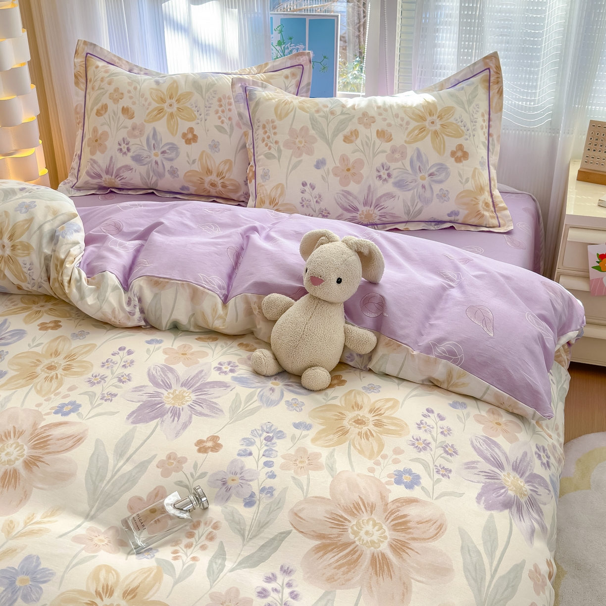 91家纺网 家纺一手货源 找家纺 乐童家纺 2026新款全棉网红直播爆款吊边一字绣工艺款四件套-系列二 柔色花笺