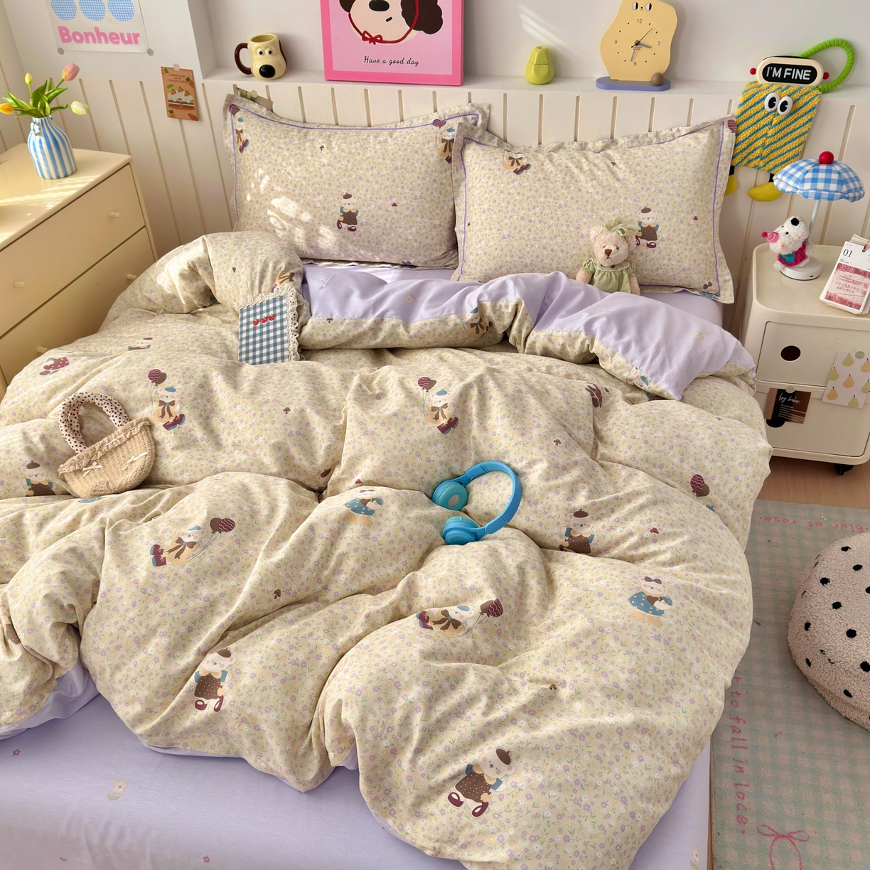 91家纺网 家纺一手货源 找家纺 乐童家纺 2026新款全棉网红直播爆款吊边一字绣工艺款四件套-系列二 碎花学院