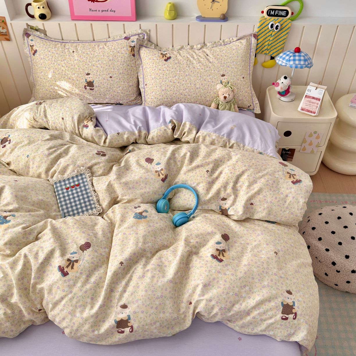 91家纺网 家纺一手货源 找家纺 乐童家纺 2026新款全棉网红直播爆款吊边一字绣工艺款四件套-系列二 碎花学院