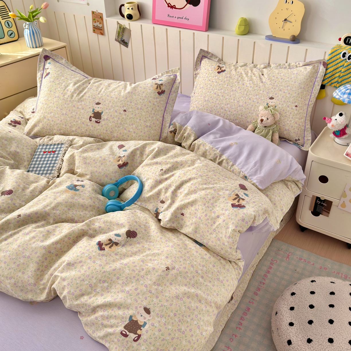 91家纺网 家纺一手货源 找家纺 乐童家纺 2026新款全棉网红直播爆款吊边一字绣工艺款四件套-系列二 碎花学院