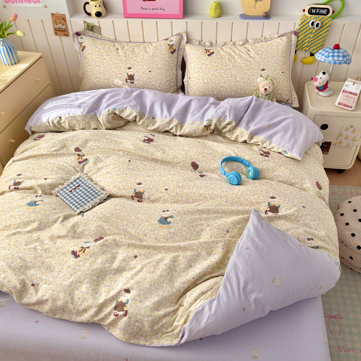 91家纺网 家纺一手货源 找家纺 乐童家纺 2026新款全棉网红直播爆款吊边一字绣工艺款四件套-系列二 碎花学院