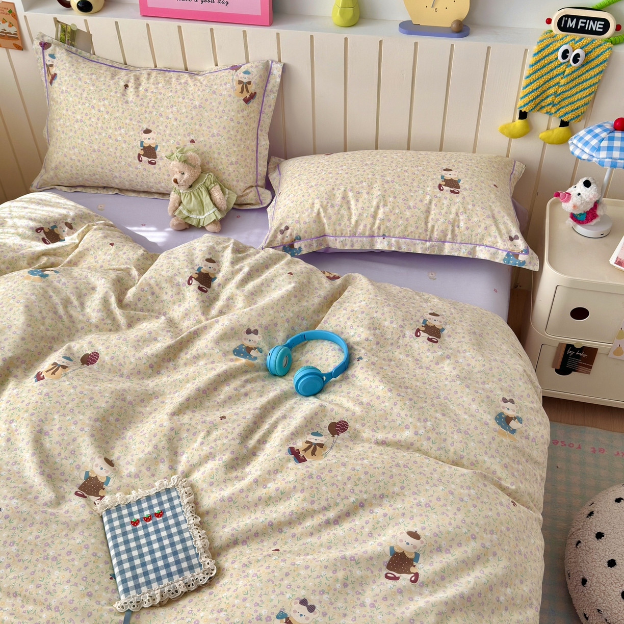 91家纺网 家纺一手货源 找家纺 乐童家纺 2026新款全棉网红直播爆款吊边一字绣工艺款四件套-系列二 碎花学院