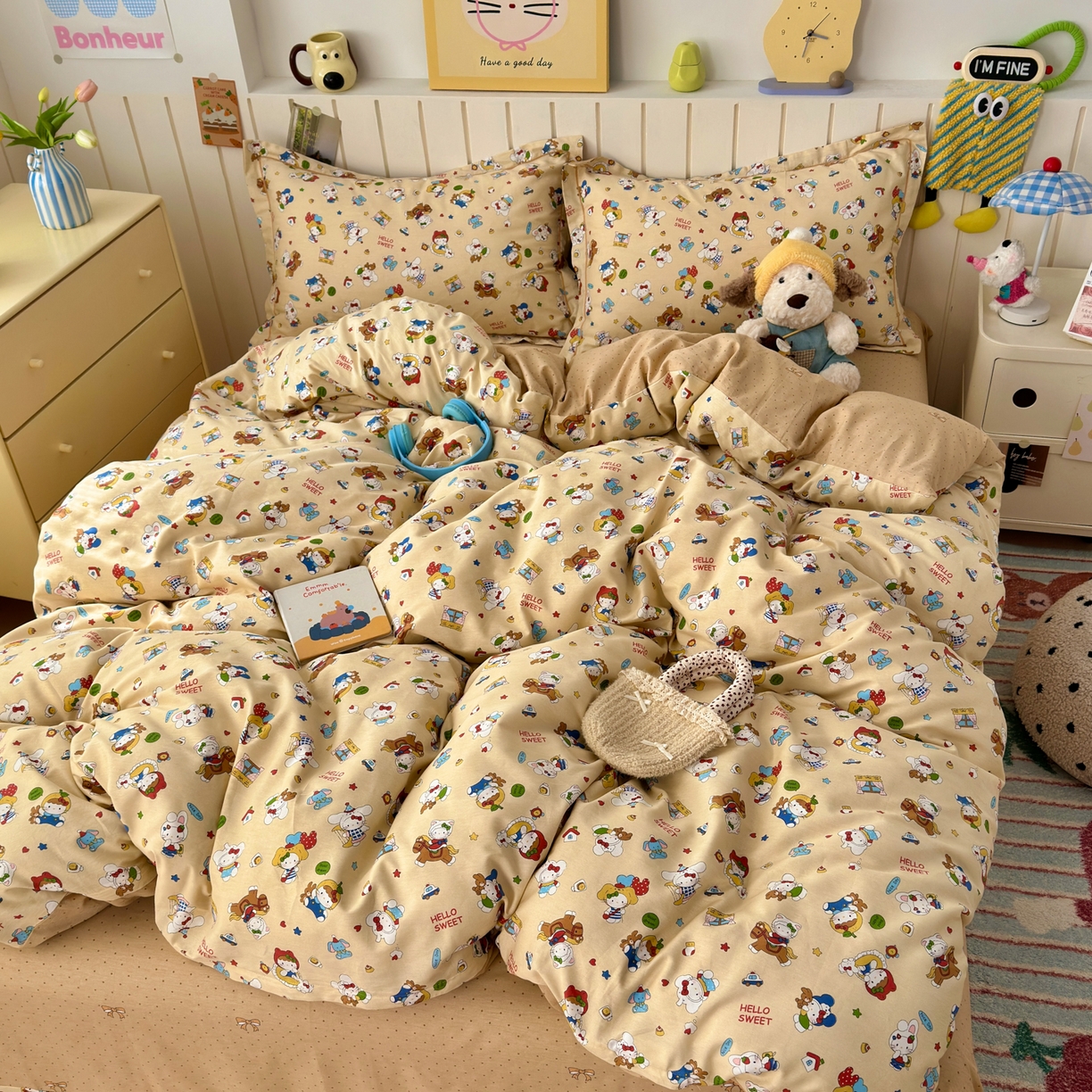 91家纺网 家纺一手货源 找家纺 乐童家纺 2026新款全棉网红直播爆款吊边一字绣工艺款四件套-系列二 童梦园