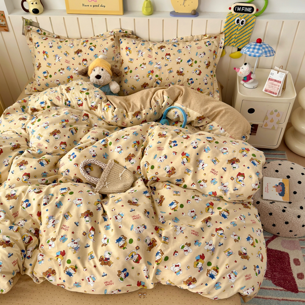 91家纺网 家纺一手货源 找家纺 乐童家纺 2026新款全棉网红直播爆款吊边一字绣工艺款四件套-系列二 童梦园