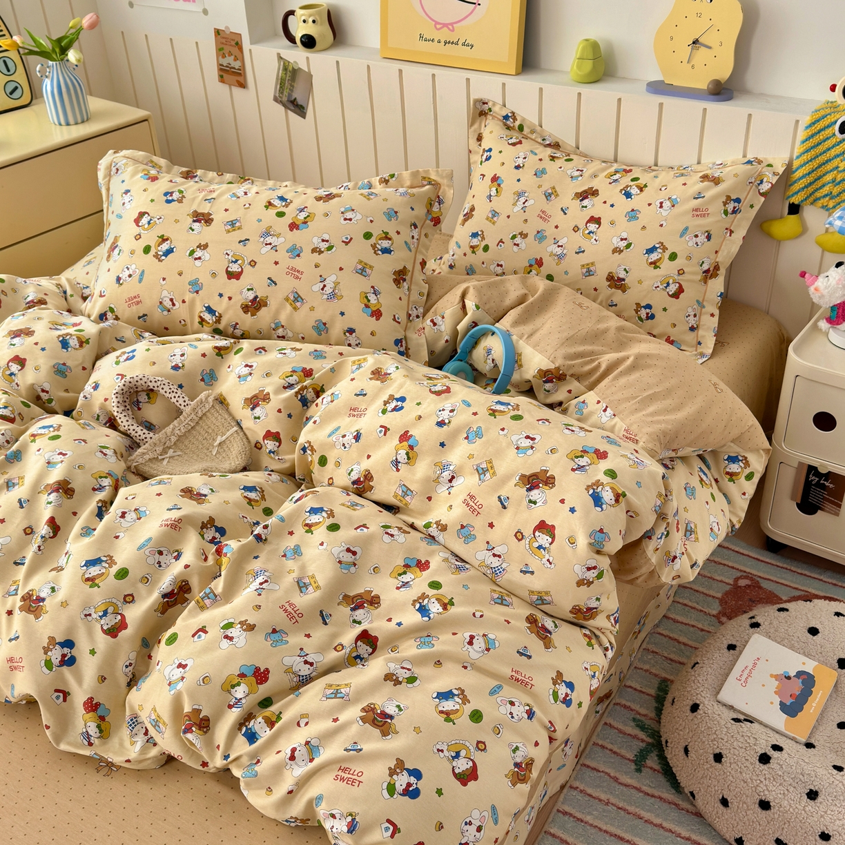 91家纺网 家纺一手货源 找家纺 乐童家纺 2026新款全棉网红直播爆款吊边一字绣工艺款四件套-系列二 童梦园