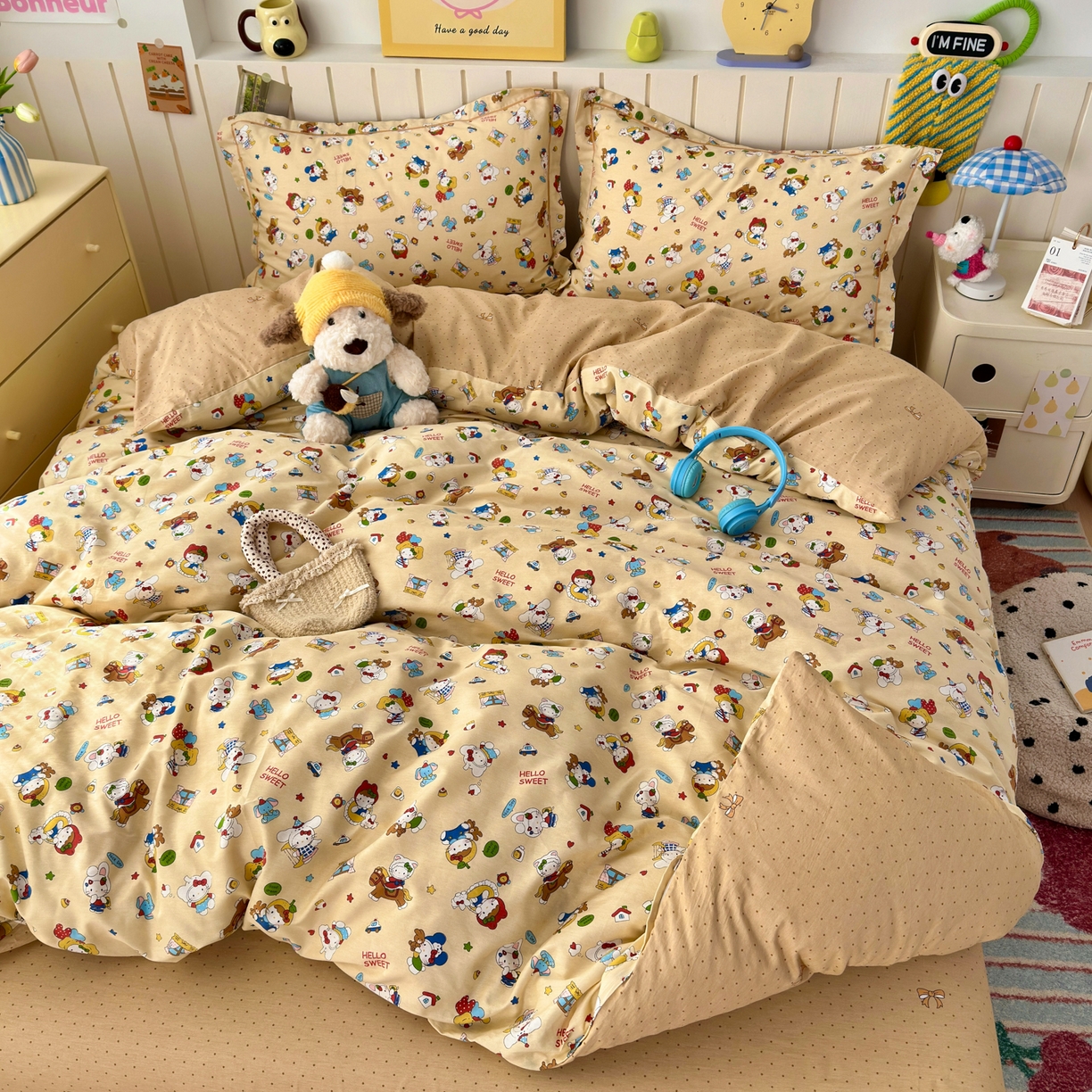 91家纺网 家纺一手货源 找家纺 乐童家纺 2026新款全棉网红直播爆款吊边一字绣工艺款四件套-系列二 童梦园