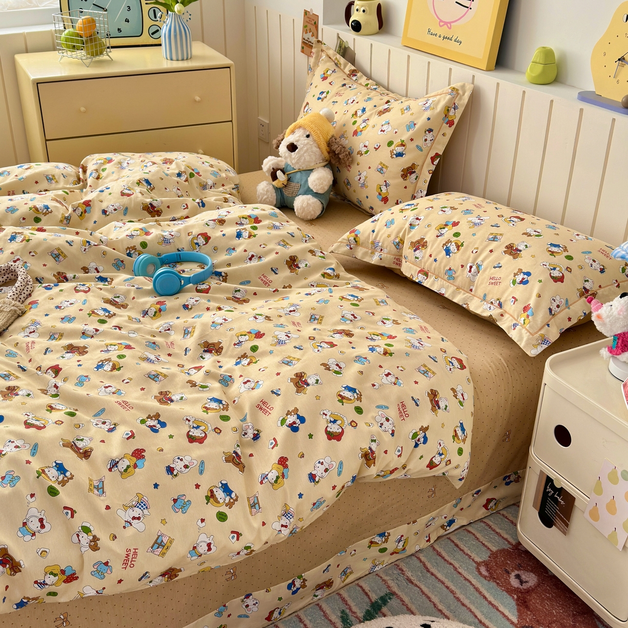 91家纺网 家纺一手货源 找家纺 乐童家纺 2026新款全棉网红直播爆款吊边一字绣工艺款四件套-系列二 童梦园