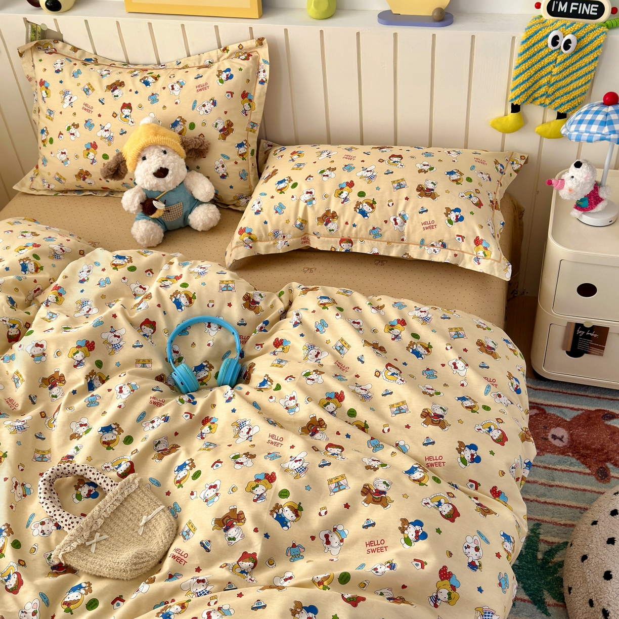 91家纺网 家纺一手货源 找家纺 乐童家纺 2026新款全棉网红直播爆款吊边一字绣工艺款四件套-系列二 童梦园