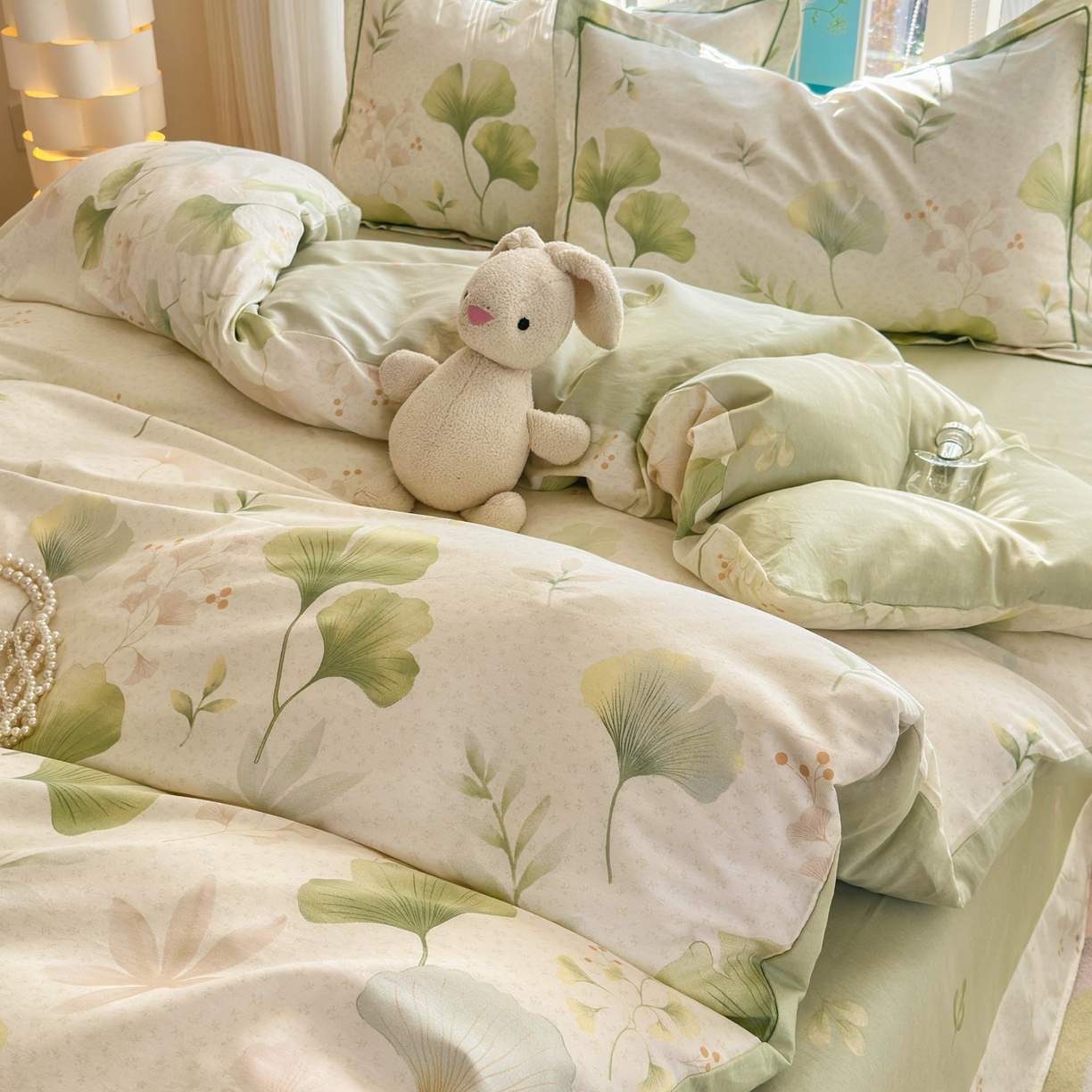 91家纺网 家纺一手货源 找家纺 乐童家纺 2026新款全棉网红直播爆款吊边一字绣工艺款四件套-系列二 银杏疏影