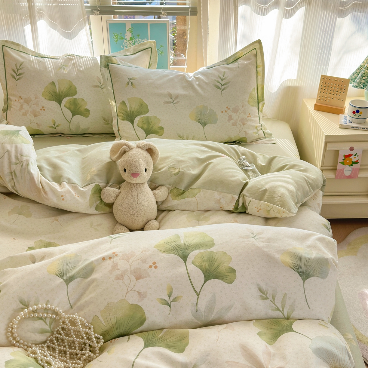 91家纺网 家纺一手货源 找家纺 乐童家纺 2026新款全棉网红直播爆款吊边一字绣工艺款四件套-系列二 银杏疏影