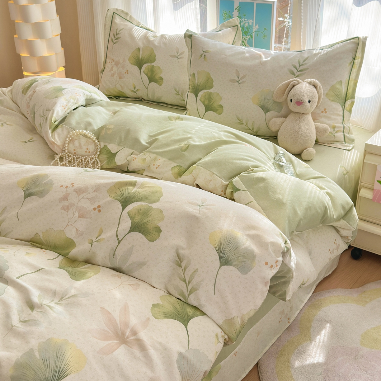 91家纺网 家纺一手货源 找家纺 乐童家纺 2026新款全棉网红直播爆款吊边一字绣工艺款四件套-系列二 银杏疏影