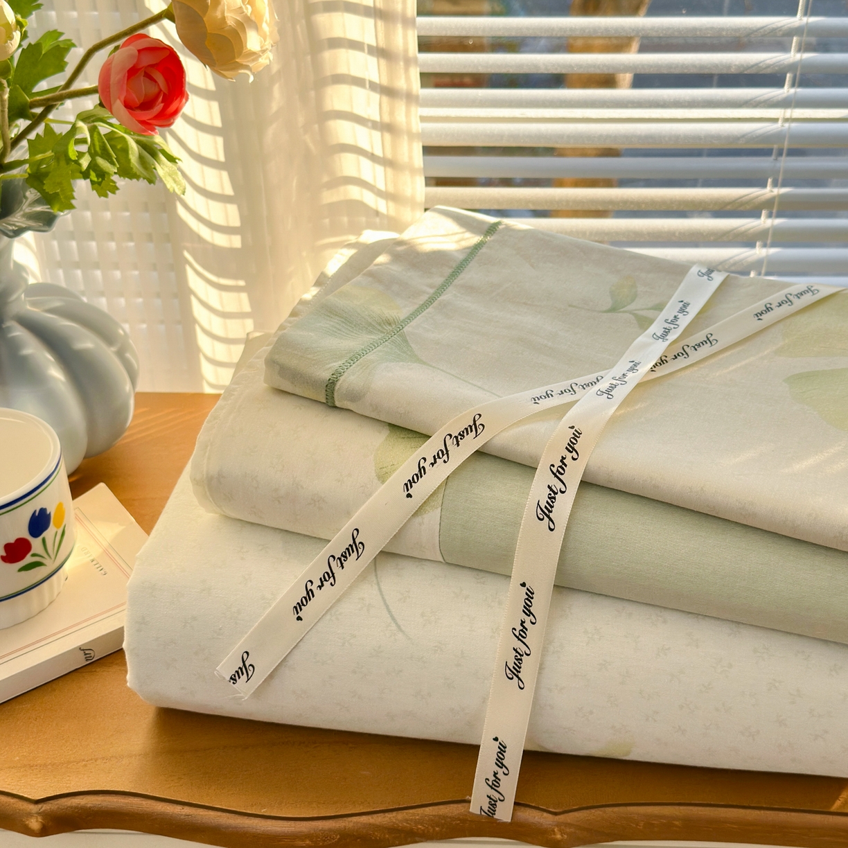 91家纺网 家纺一手货源 找家纺 乐童家纺 2026新款全棉网红直播爆款吊边一字绣工艺款四件套-系列二 银杏疏影