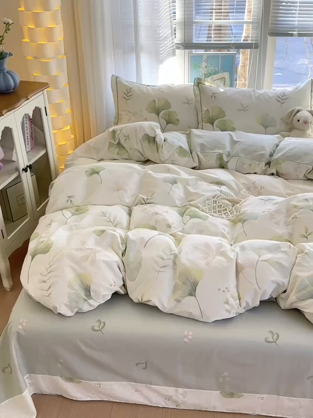 91家纺网 家纺一手货源 找家纺 乐童家纺 2026新款全棉网红直播爆款吊边一字绣工艺款四件套-系列二 银杏疏影