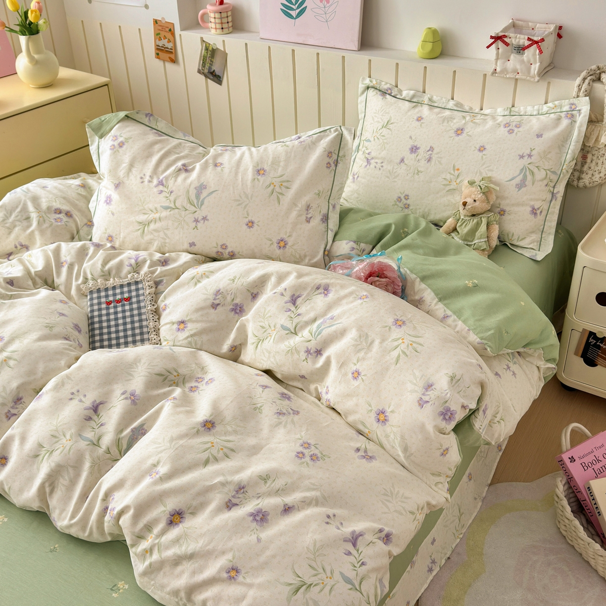 91家纺网 家纺一手货源 找家纺 乐童家纺 2026新款全棉网红直播爆款吊边一字绣工艺款四件套-系列二 幽兰花梦