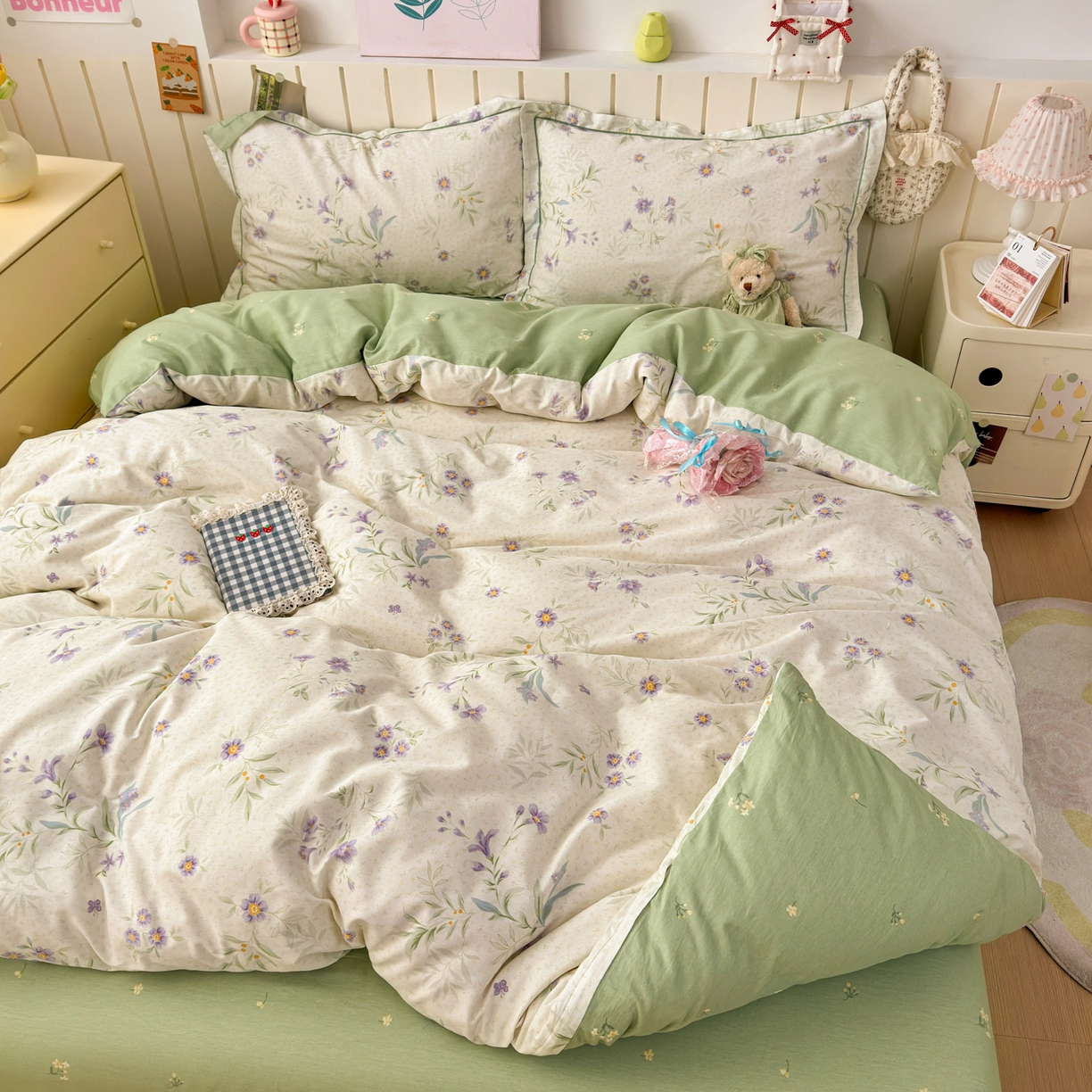 91家纺网 家纺一手货源 找家纺 乐童家纺 2026新款全棉网红直播爆款吊边一字绣工艺款四件套-系列二 幽兰花梦