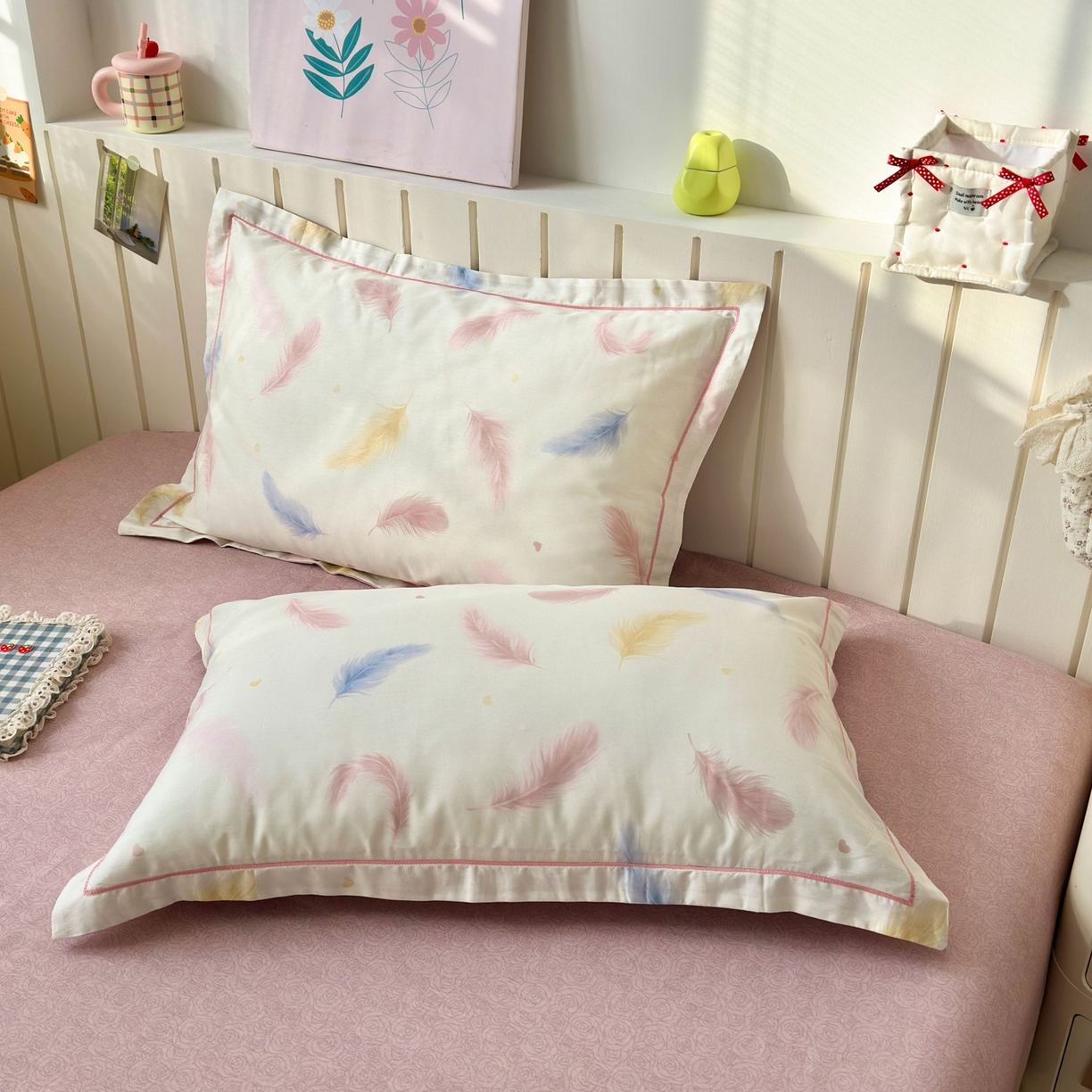 91家纺网 家纺一手货源 找家纺 乐童家纺 2026新款全棉网红直播爆款吊边一字绣工艺款四件套-系列二 羽叶