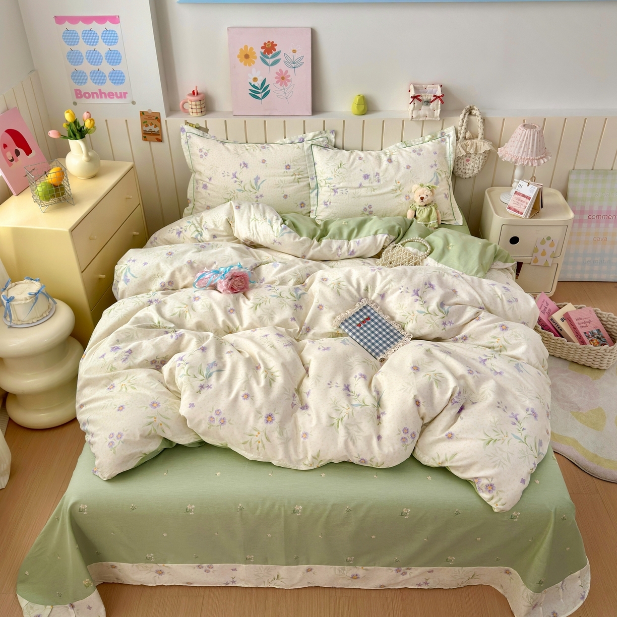 91家纺网 家纺一手货源 找家纺 乐童家纺 2026新款全棉网红直播爆款吊边一字绣工艺款四件套-系列二 幽兰花梦