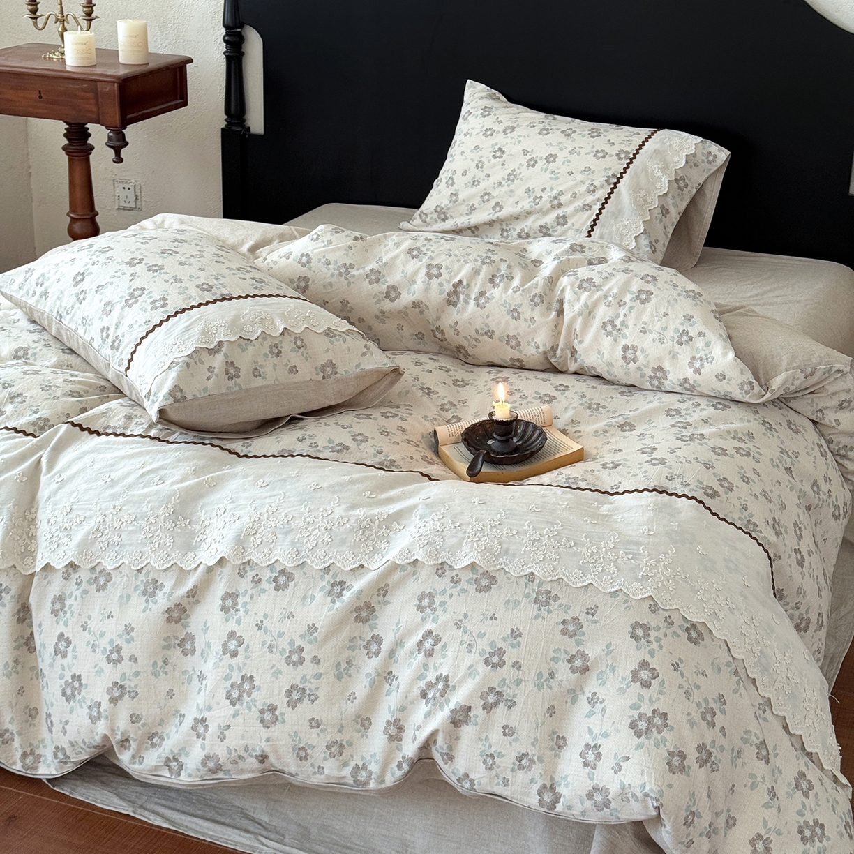 91家纺网 家纺一手货源 找家纺 （总）淑女公社家纺 2026新款法式立体蝴蝶花边棉麻四件套