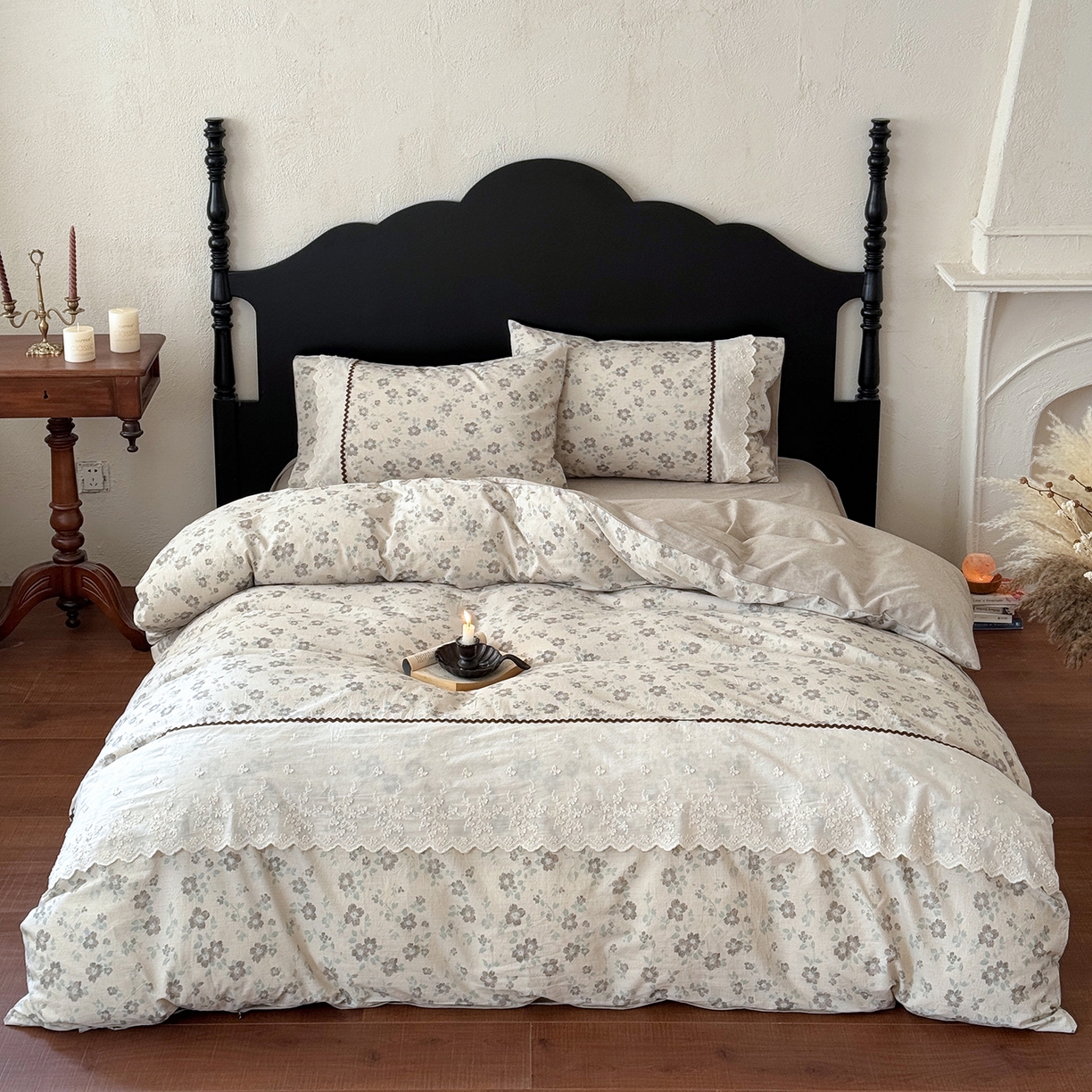 （总）淑女公社家纺 2026新款法式立体蝴蝶花边棉麻四件套