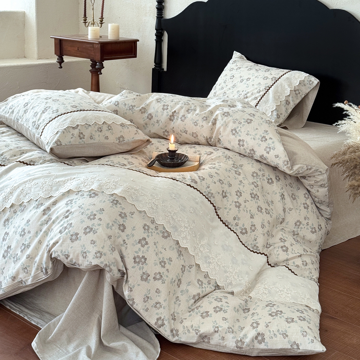 91家纺网 家纺一手货源 找家纺 （总）淑女公社家纺 2026新款法式立体蝴蝶花边棉麻四件套