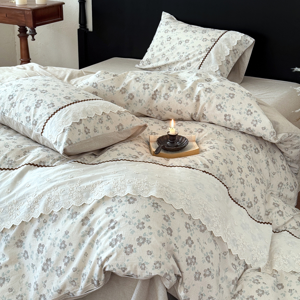 91家纺网 家纺一手货源 找家纺 （总）淑女公社家纺 2026新款法式立体蝴蝶花边棉麻四件套