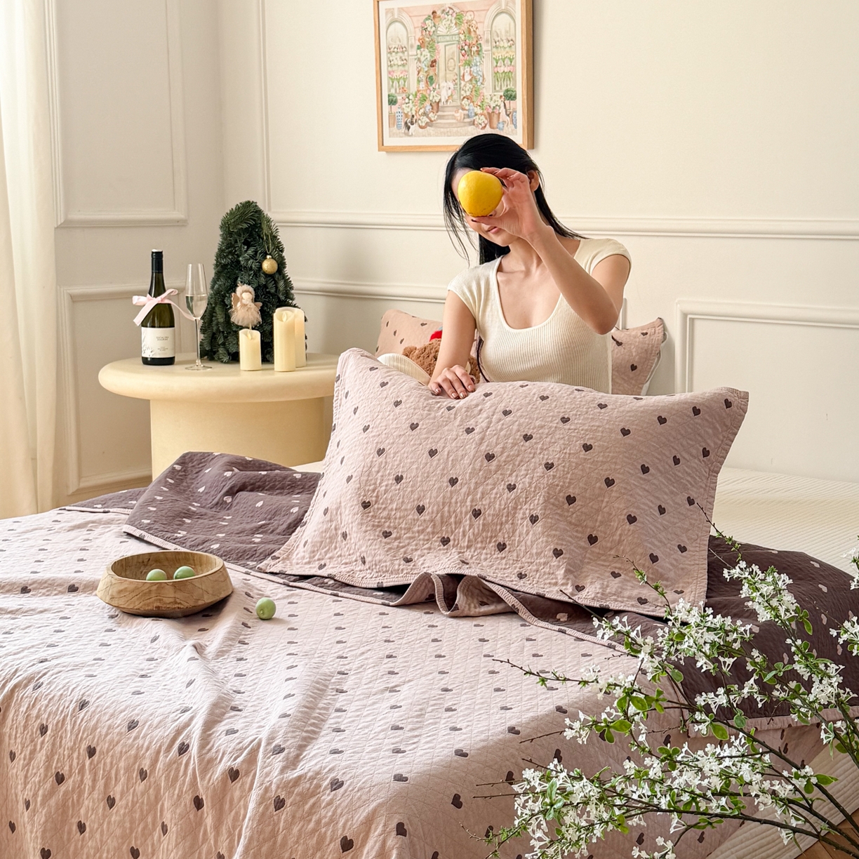 91家纺网 家纺一手货源 找家纺 沐瑟家纺 2026新款心情纯棉纱布枕巾 心情-粉色