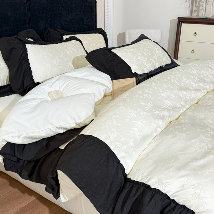 91家纺网 家纺一手货源 找家纺 你好美丽 2026新款提花水洗棉大宽边四件套-诺澜系列 诺澜白