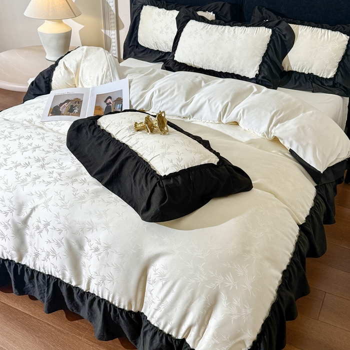 91家纺网 家纺一手货源 找家纺 你好美丽 2026新款提花水洗棉大宽边四件套-诺澜系列 诺澜白