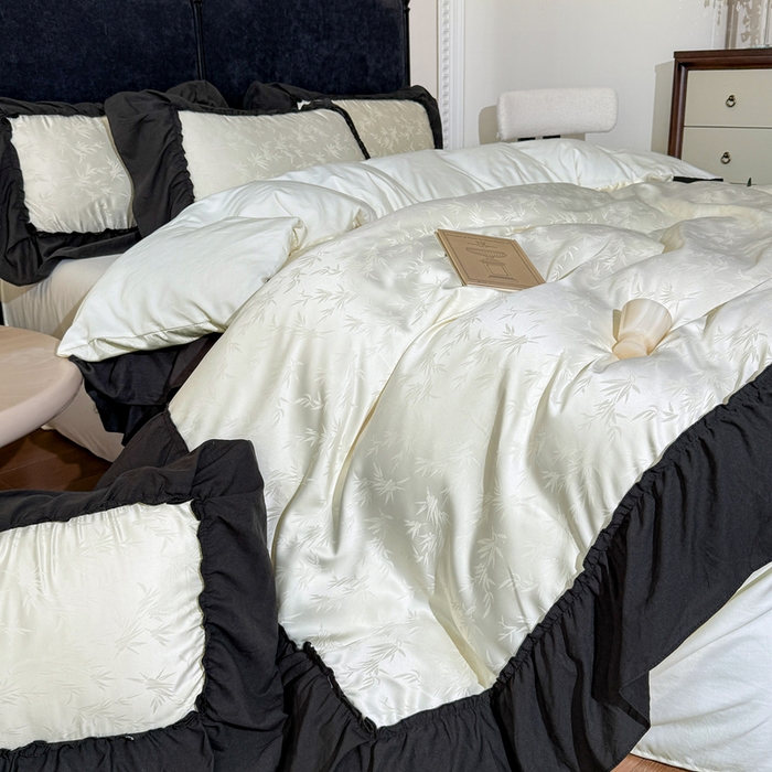 91家纺网 家纺一手货源 找家纺 你好美丽 2026新款提花水洗棉大宽边四件套-诺澜系列 诺澜白