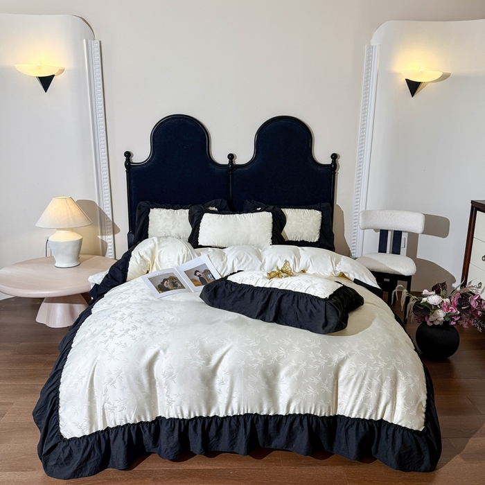 91家纺网 家纺一手货源 找家纺 你好美丽 2026新款提花水洗棉大宽边四件套-诺澜系列 诺澜白