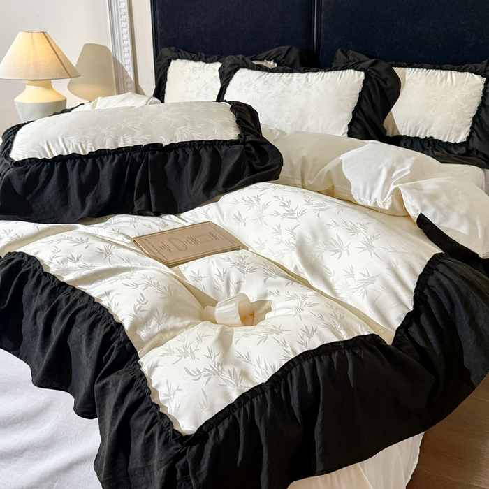 你好美丽 2026新款提花水洗棉大宽边四件套-诺澜系列 诺澜白