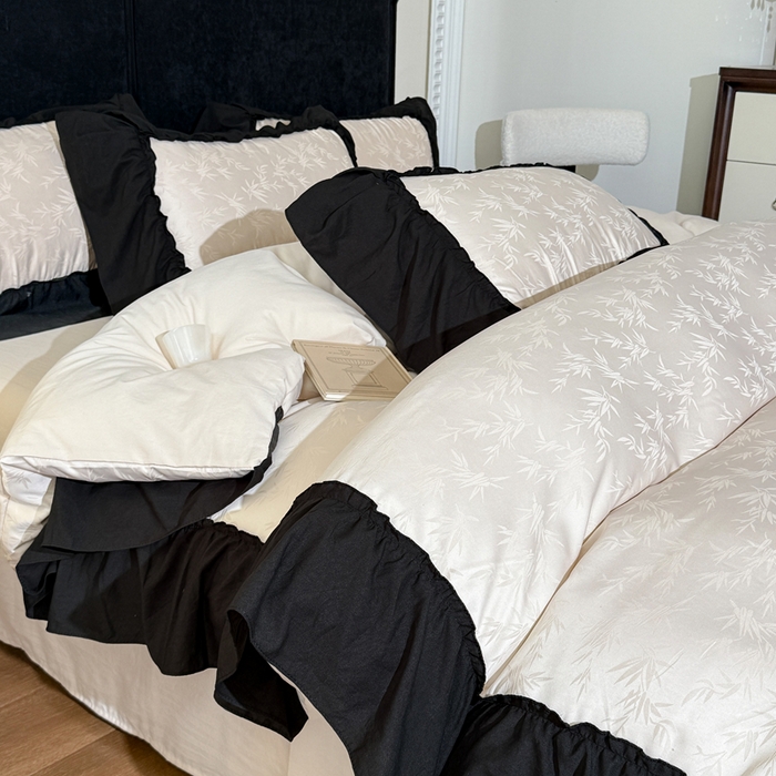 91家纺网 家纺一手货源 找家纺 你好美丽 2026新款提花水洗棉大宽边四件套-诺澜系列 诺澜杏